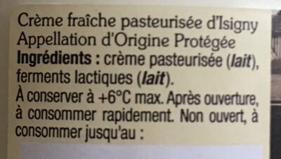 Crème Fraîche d'Isigny - Ingrediënten - fr