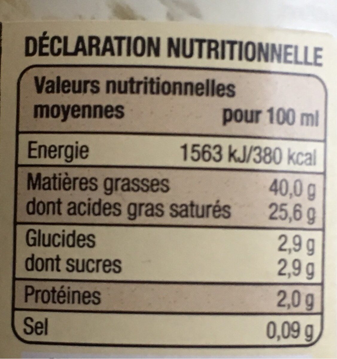 Crème Fraîche d'Isigny - Voedingswaarden - fr