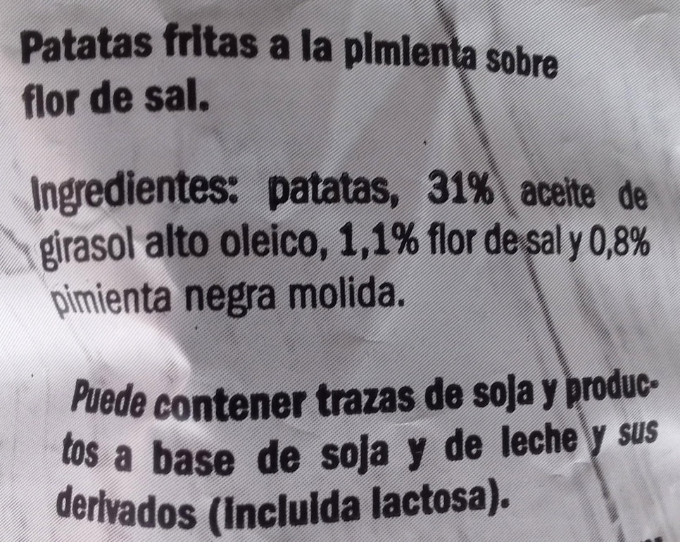 Patatas Fritas Pimienta Negra sobre Flor de Sal - Ingredients - es