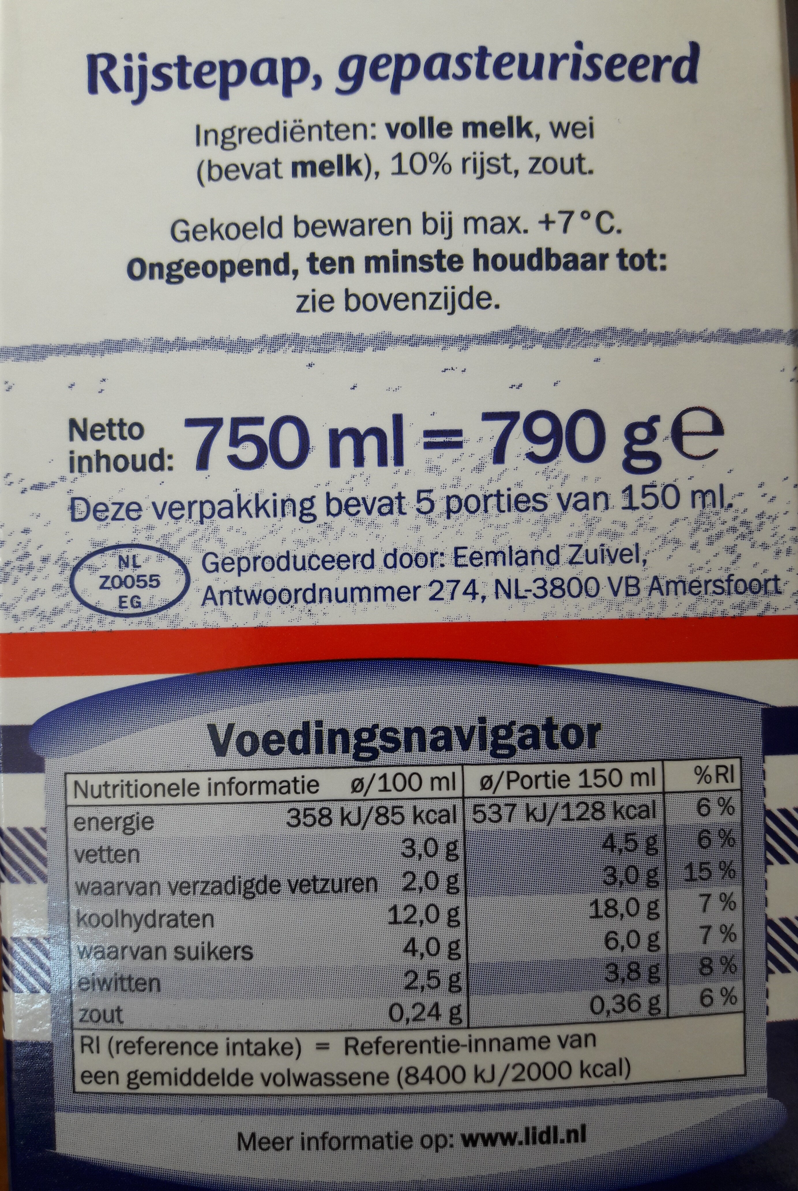 Hollands Rijstepap - Ernæringsfakta - nl