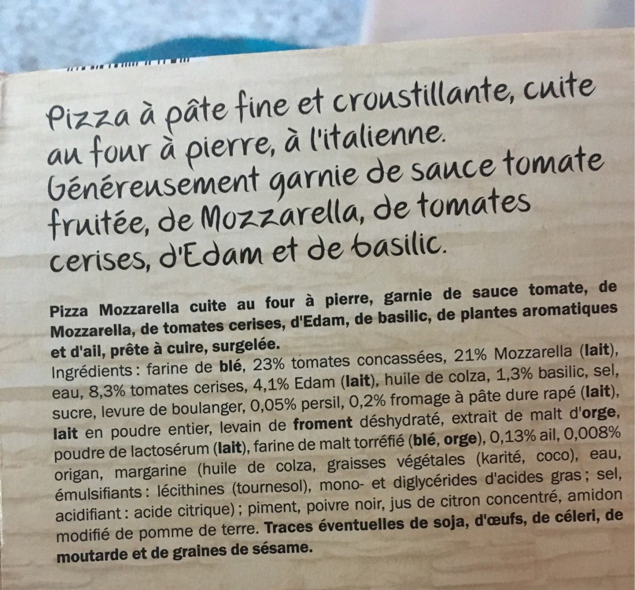 Pizza Mozzarella cuite sur pierre - Ingrédients