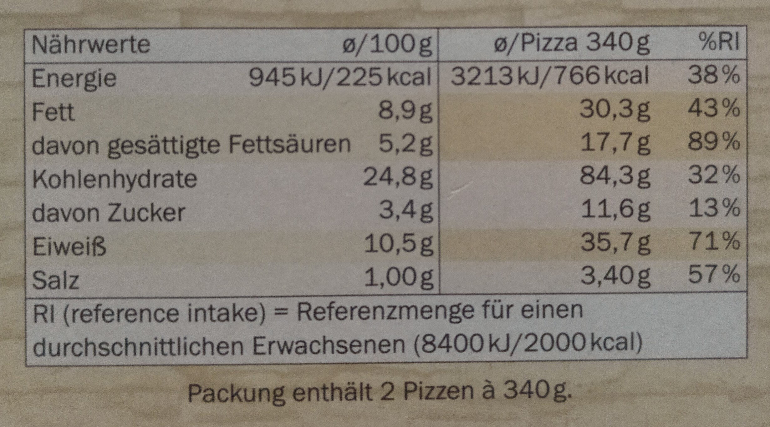 Pizza 4 fromages - Nutrition facts