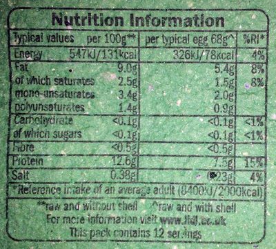 12 British free range eggs - Nutrition facts