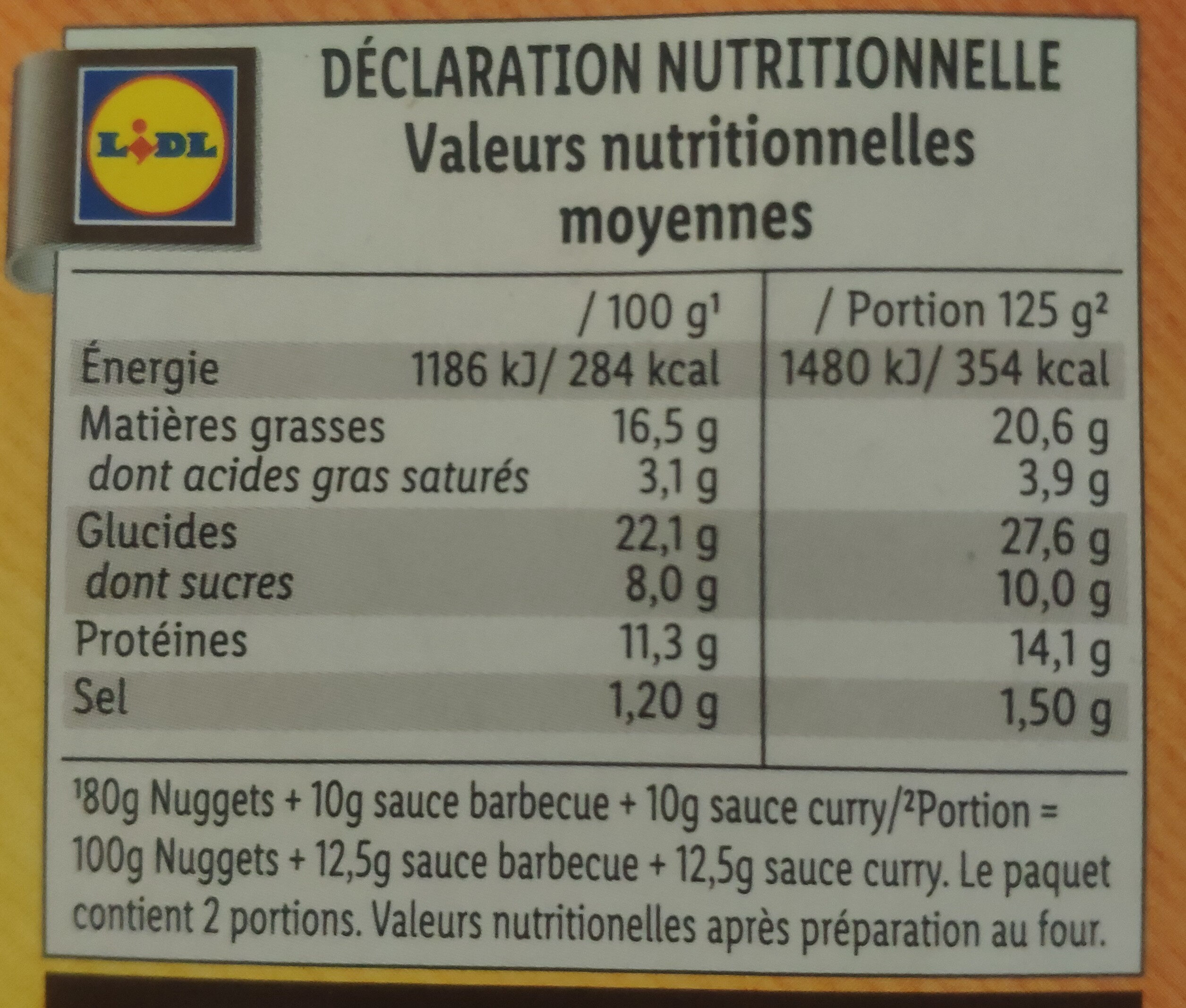 Chicken Nuggets 10er - Tableau nutritionnel