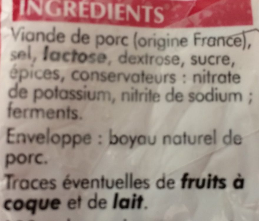 Saucisson sec extra - Ingredients - fr