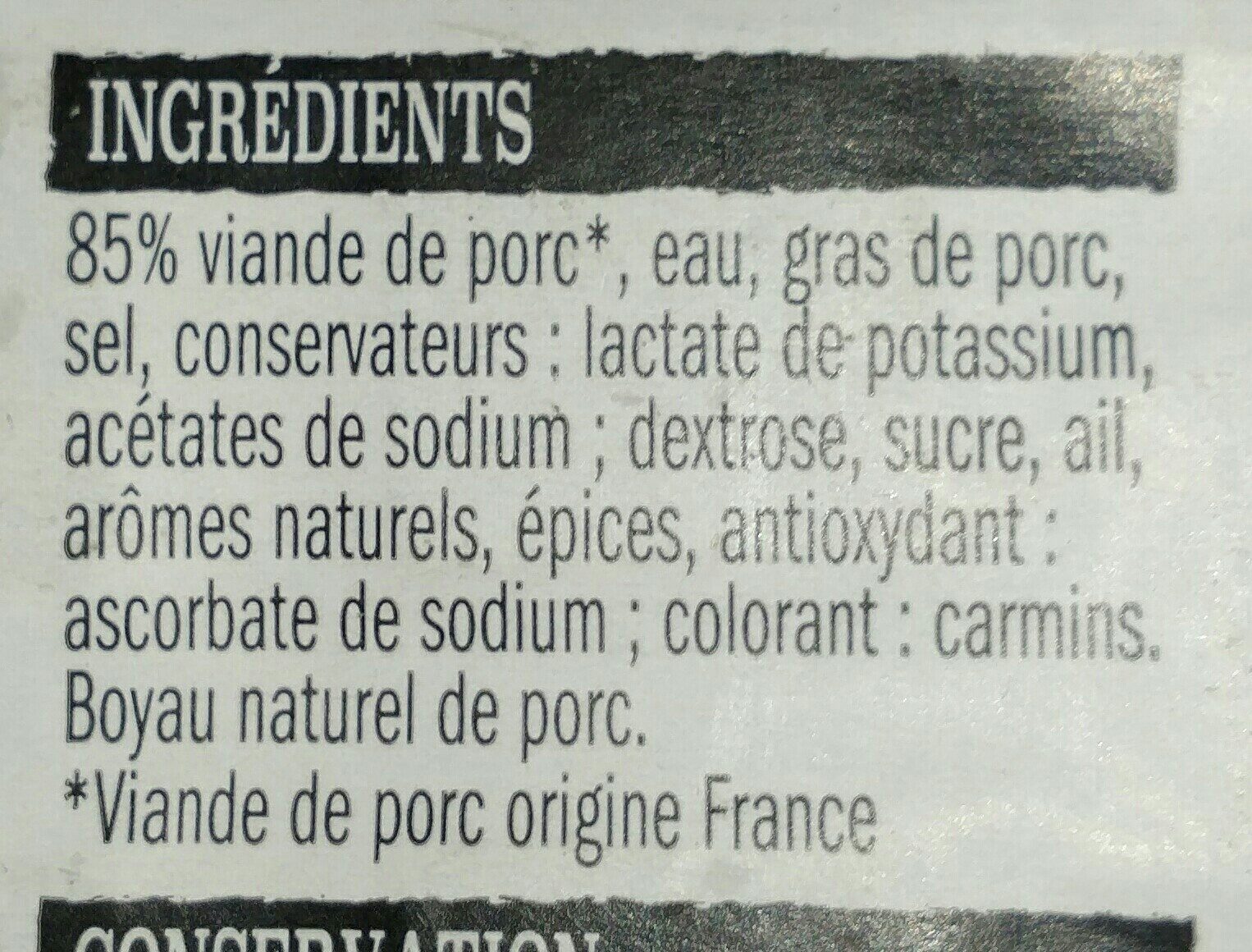 8 saucisses de Toulouse - Ingrédients