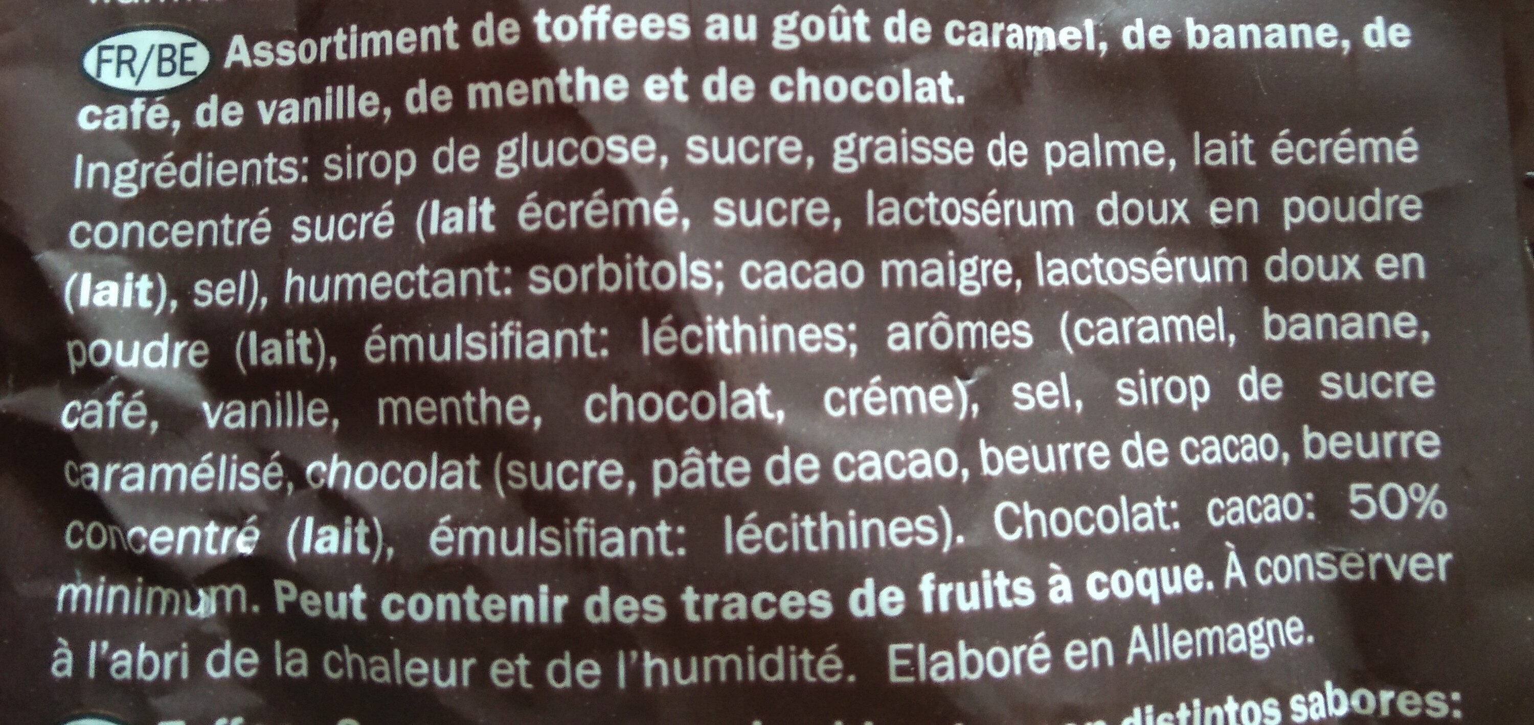 Toffee Selection Zak - Ingrediënten - fr