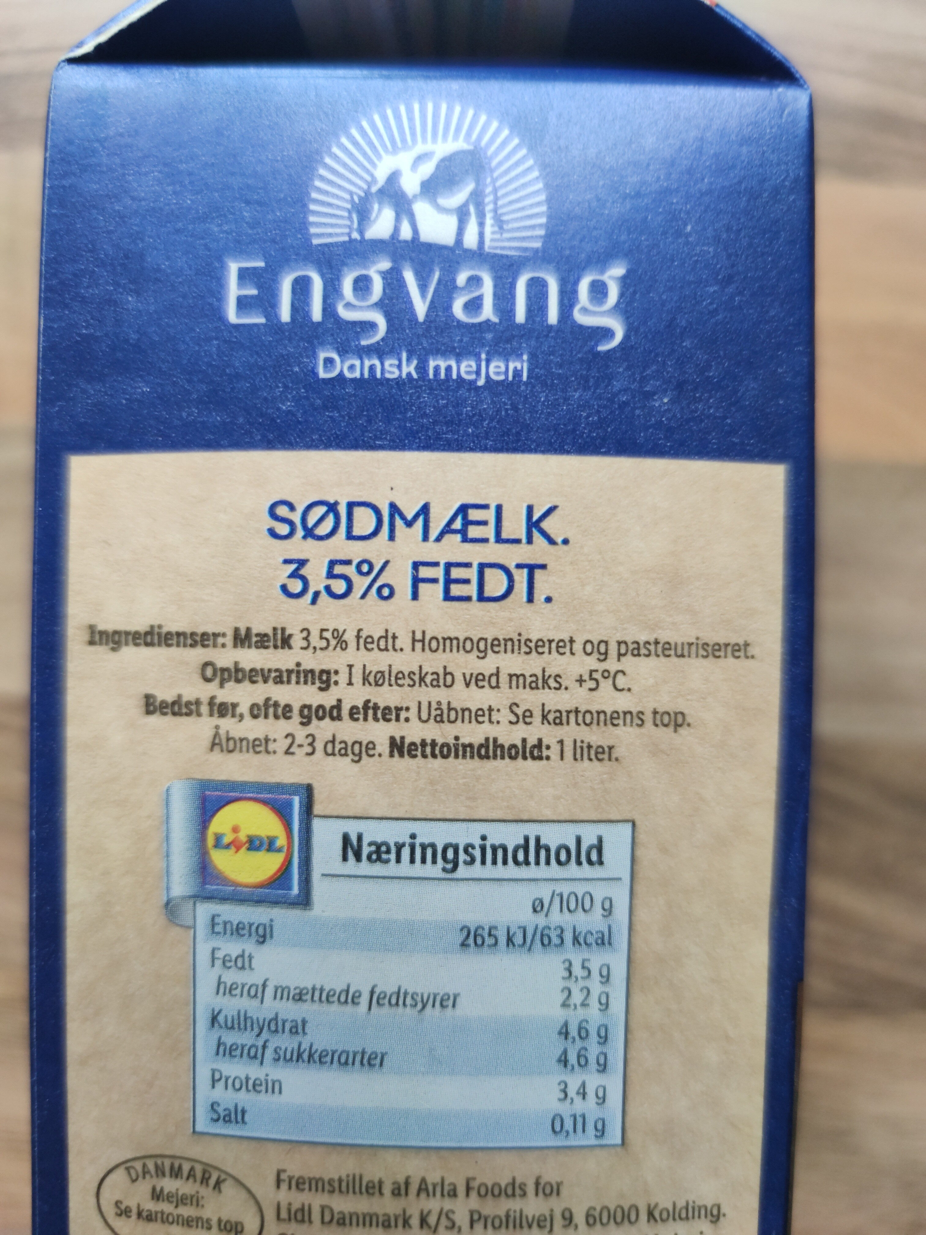Engvang Sød Mælk 3.5 % - Ingredienser