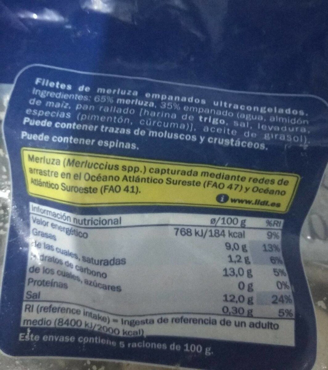 Filetes de merluza empanados - Informació nutricional - en