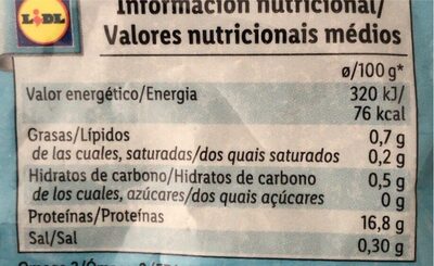 Filetes Merluza del cabo - Informació nutricional
