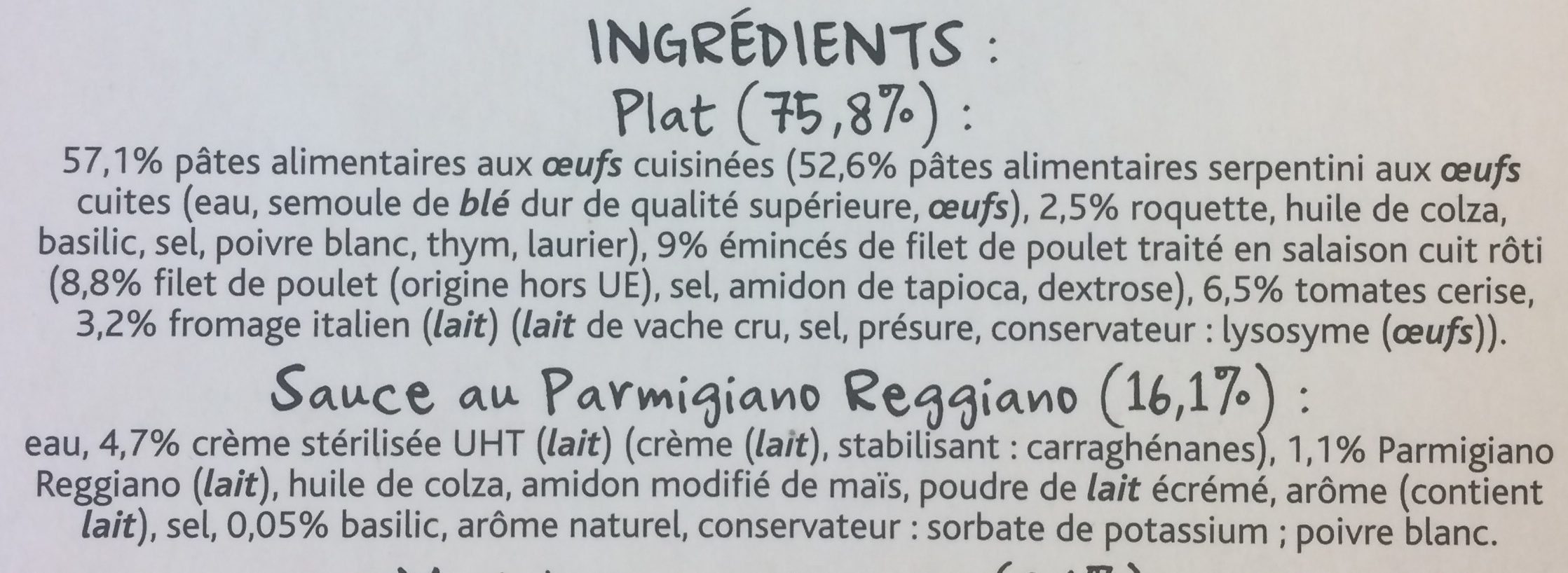 Serpentini poulet rôti roquette - Ingredientes - fr
