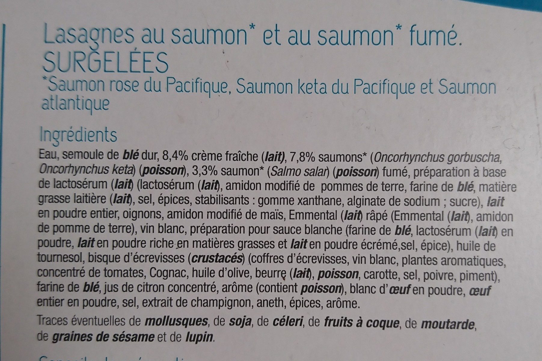 Lasagnes aux 2 Saumons - Ingrédients