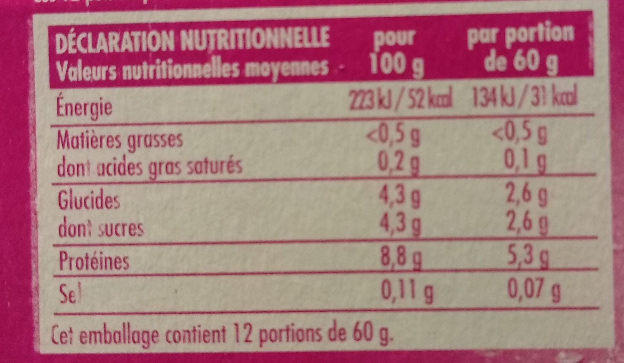 Petits fromages frais 0% - Nährwertangaben - fr
