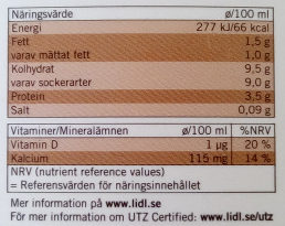 Ängens svensk chokladmjölk - Näringsfakta
