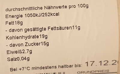 Bratapfel Sahne Torte to go - Nährwertangaben