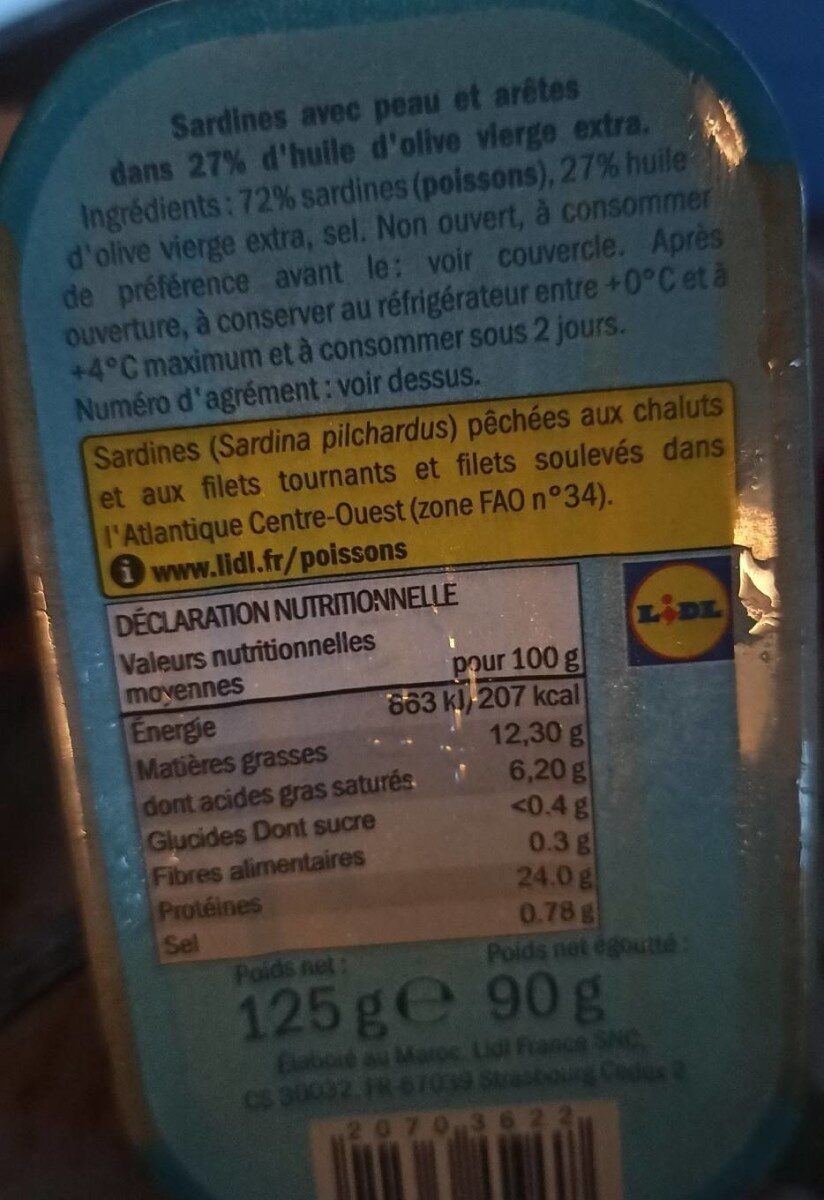 Sardinillas en aceite de oliva - Tableau nutritionnel