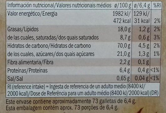 Galletas Indianas con canela - Informació nutricional - es
