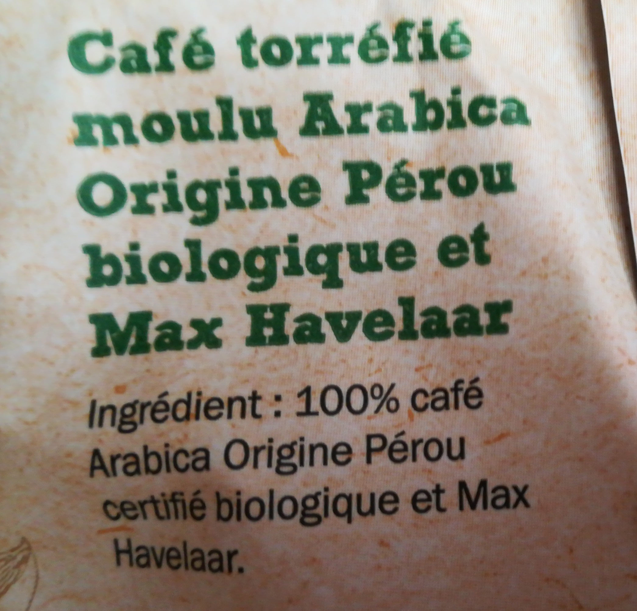 Café Pur Arabica Pérou Doux Et Fruité Bio - Nutrition facts - fr