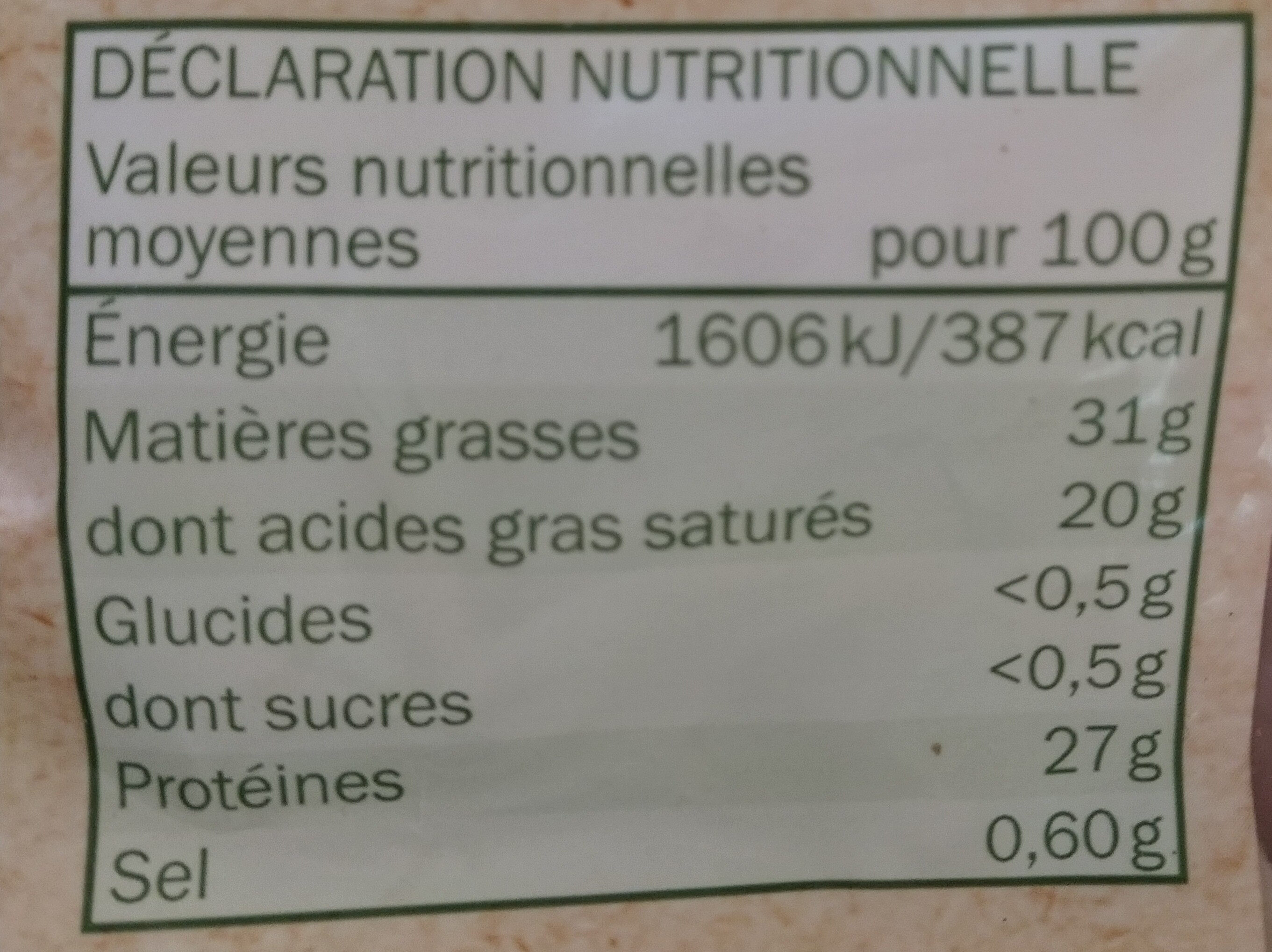 Emmental français rapé - Nutrition facts - fr