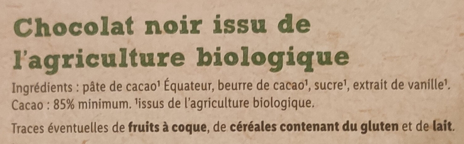 Bio Chocolat Noir Equateur 85% cacao - Ingredienser - fr