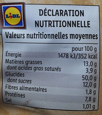 Brioche tranchée - Nutrition facts - fr