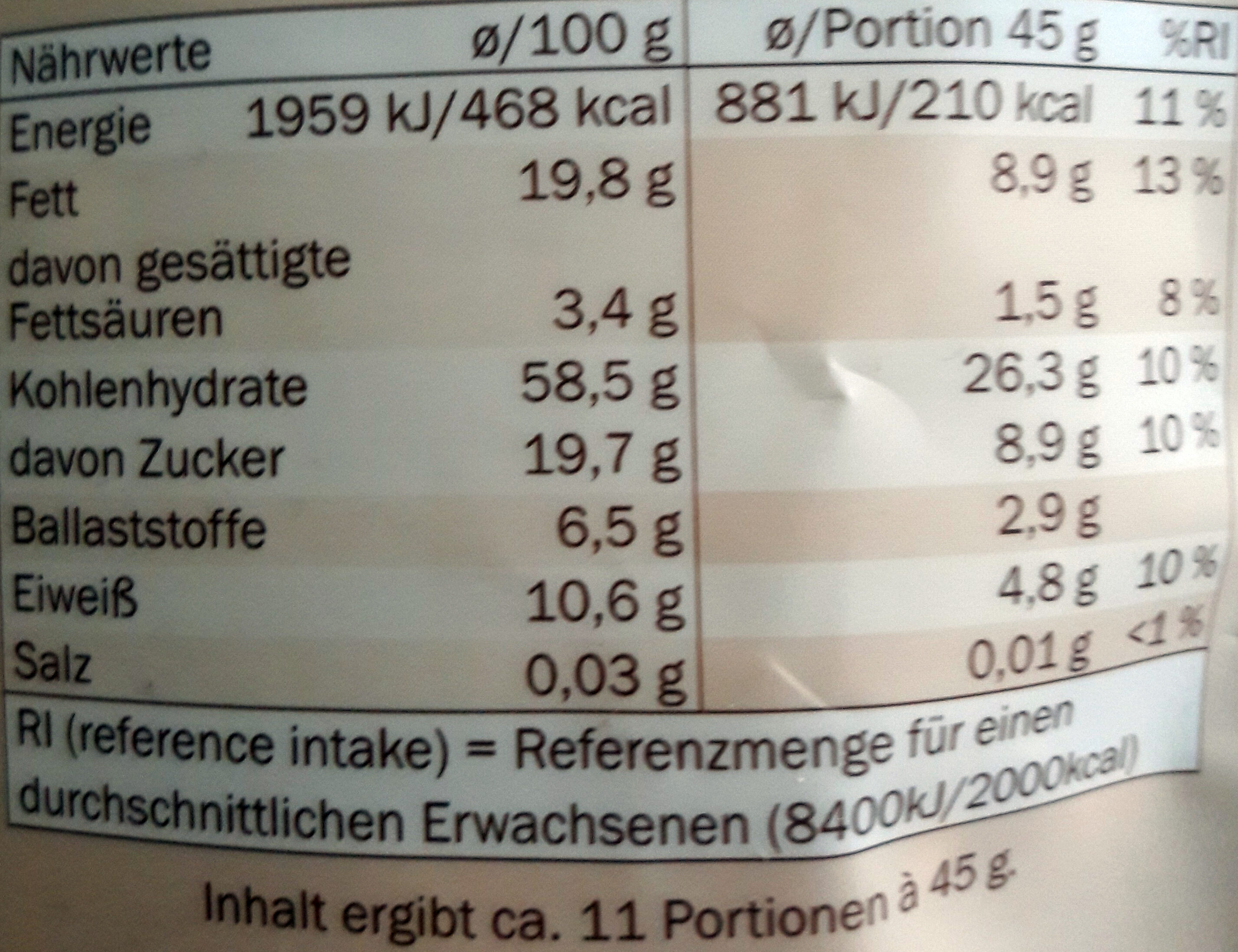 Premium Granola Super Nussig - Tableau nutritionnel - de