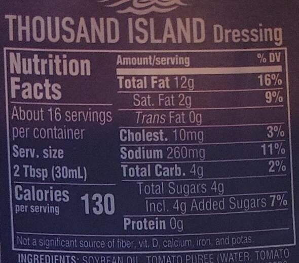 Thousand island dressing - Nutrition facts