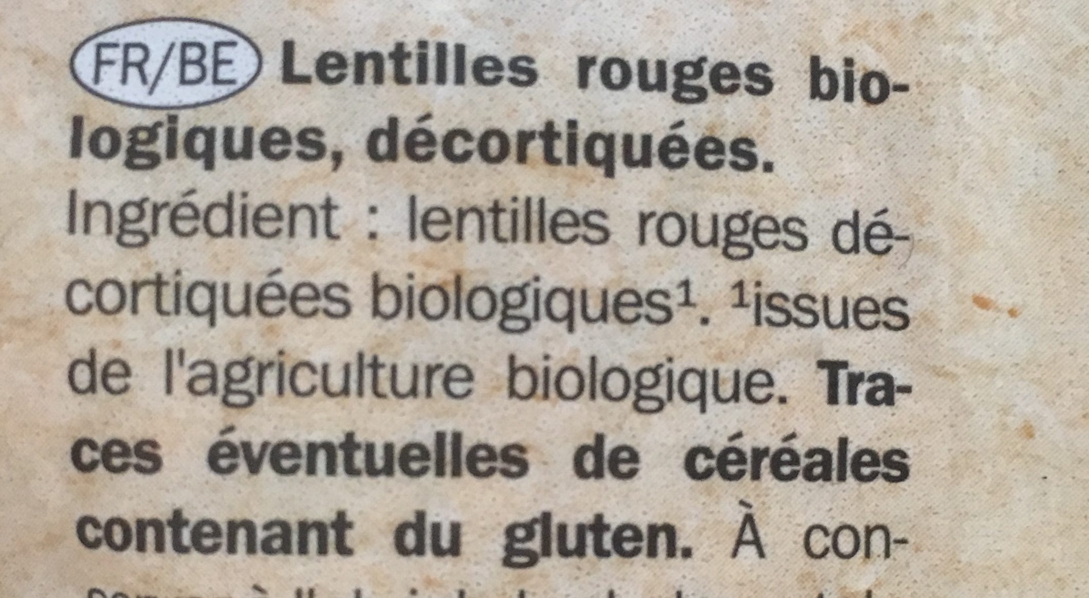 Bio Lentilles Corail - Ingrédients