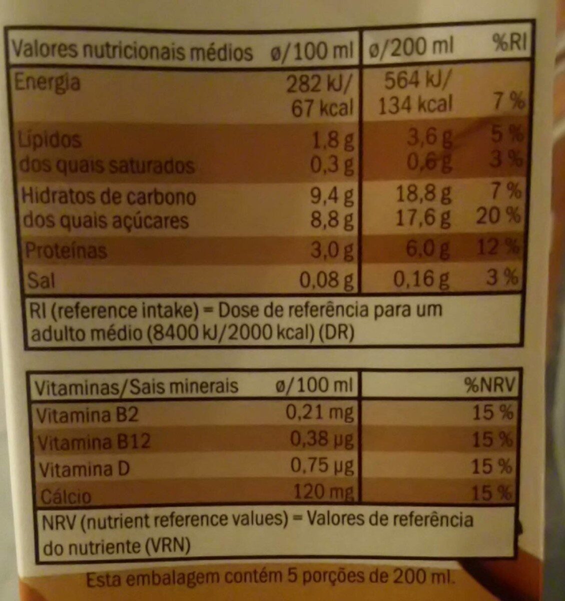Soja chocolate suave - Nutrition facts - pt