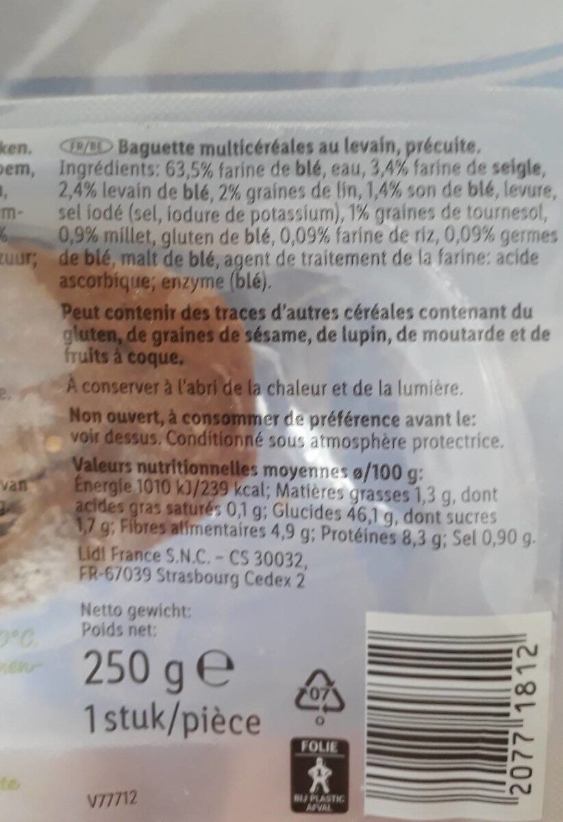 Baguette précuite multicéréales - Ernæringsfakta - fr