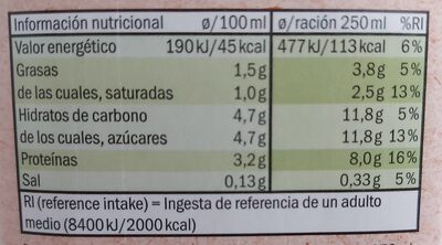 BiO Organic Leche Semidesnatada - Información nutricional