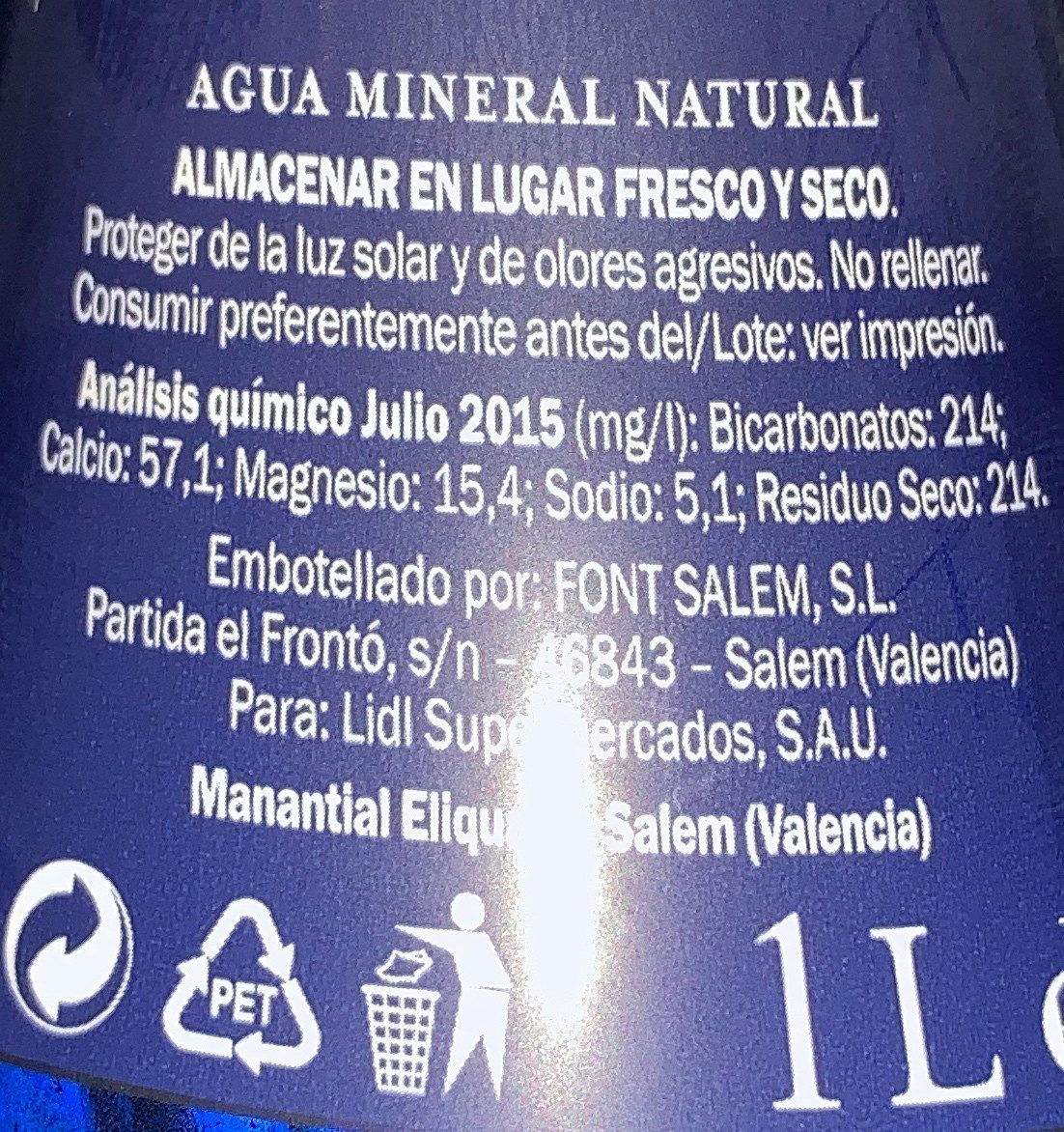 Eliqua2 - Agua mineral natural - Ingredientes - fr