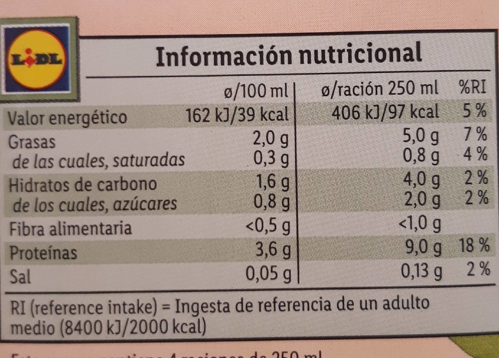 Bebida de Soja 0% Azúcares añadidos - Näringsfakta - es