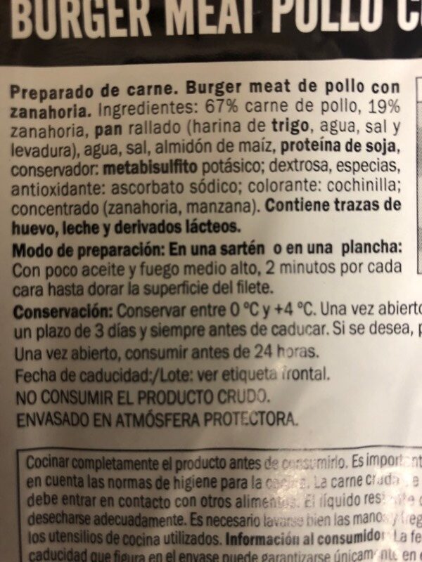Burger meat de pollo con zanahoria - Ingredients - es