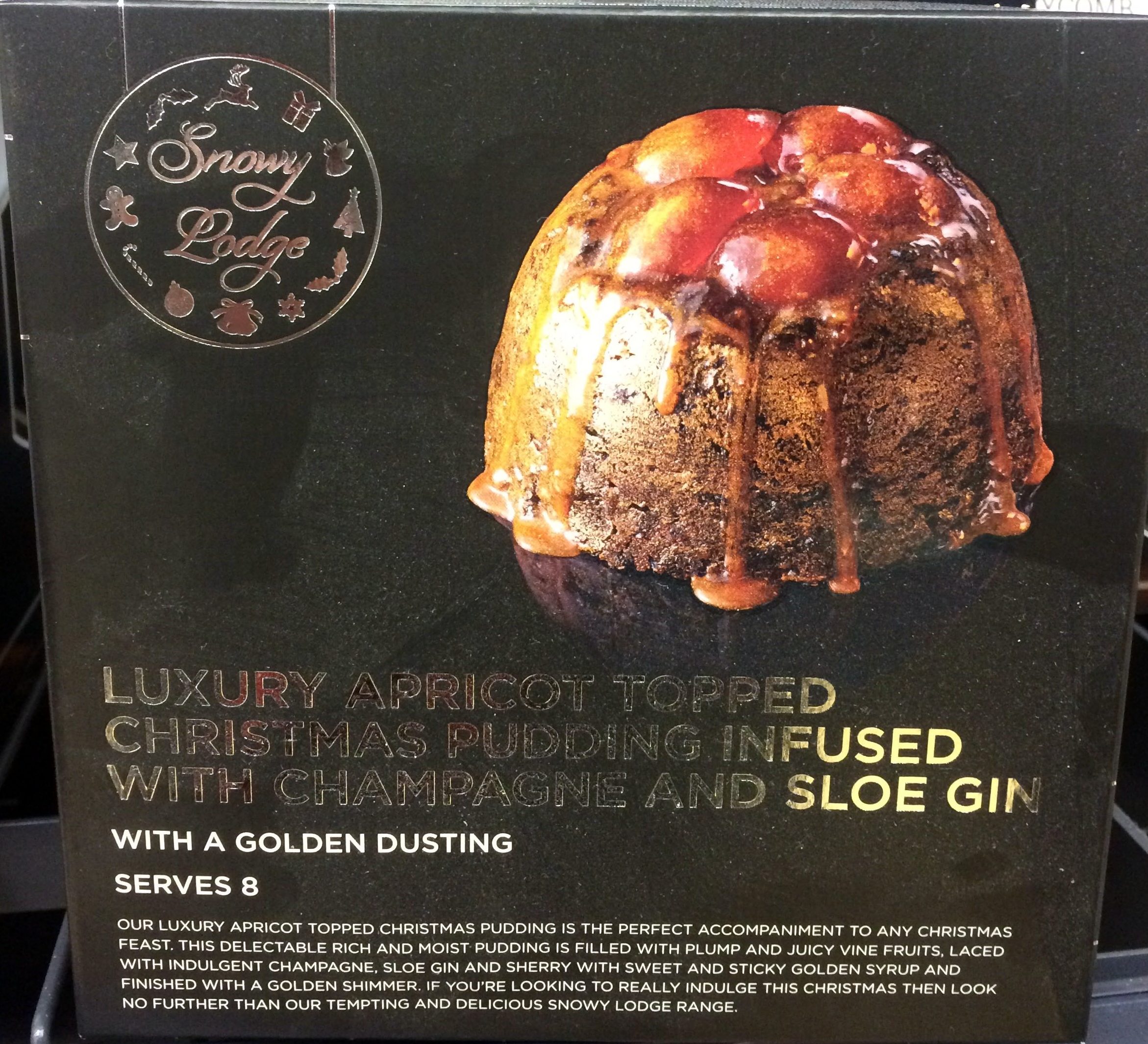 Luxury appricot topped Christmas pudding infused with Champagne and Sloe Gin - Product