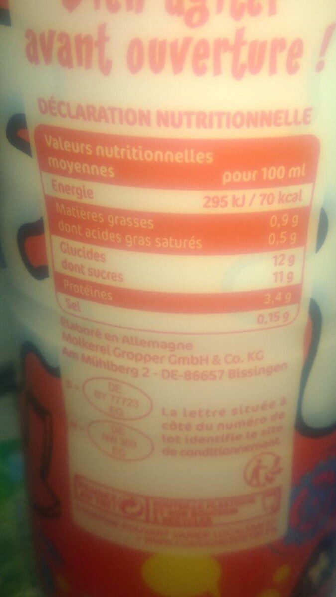 Yougurt Drink Strawberry Flavour - Tableau nutritionnel