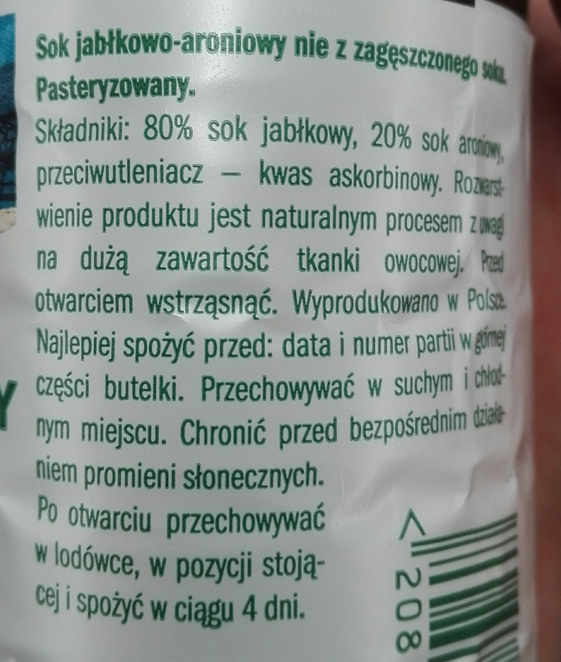 Sok Tłoczony Jabłkowo Aroniowy - Zutaten - pl