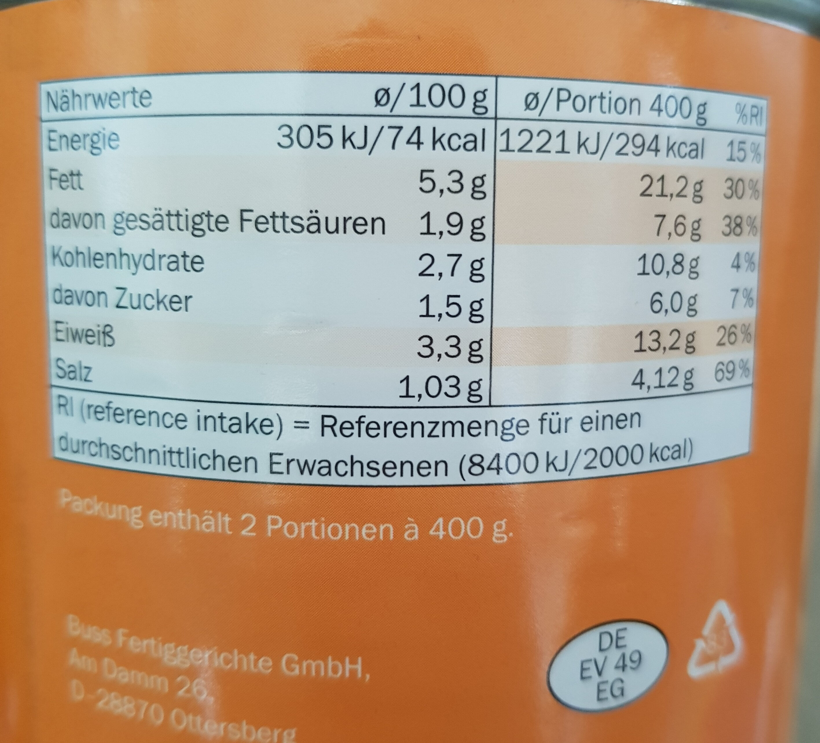 Möhrentopf - Nutrition facts - de