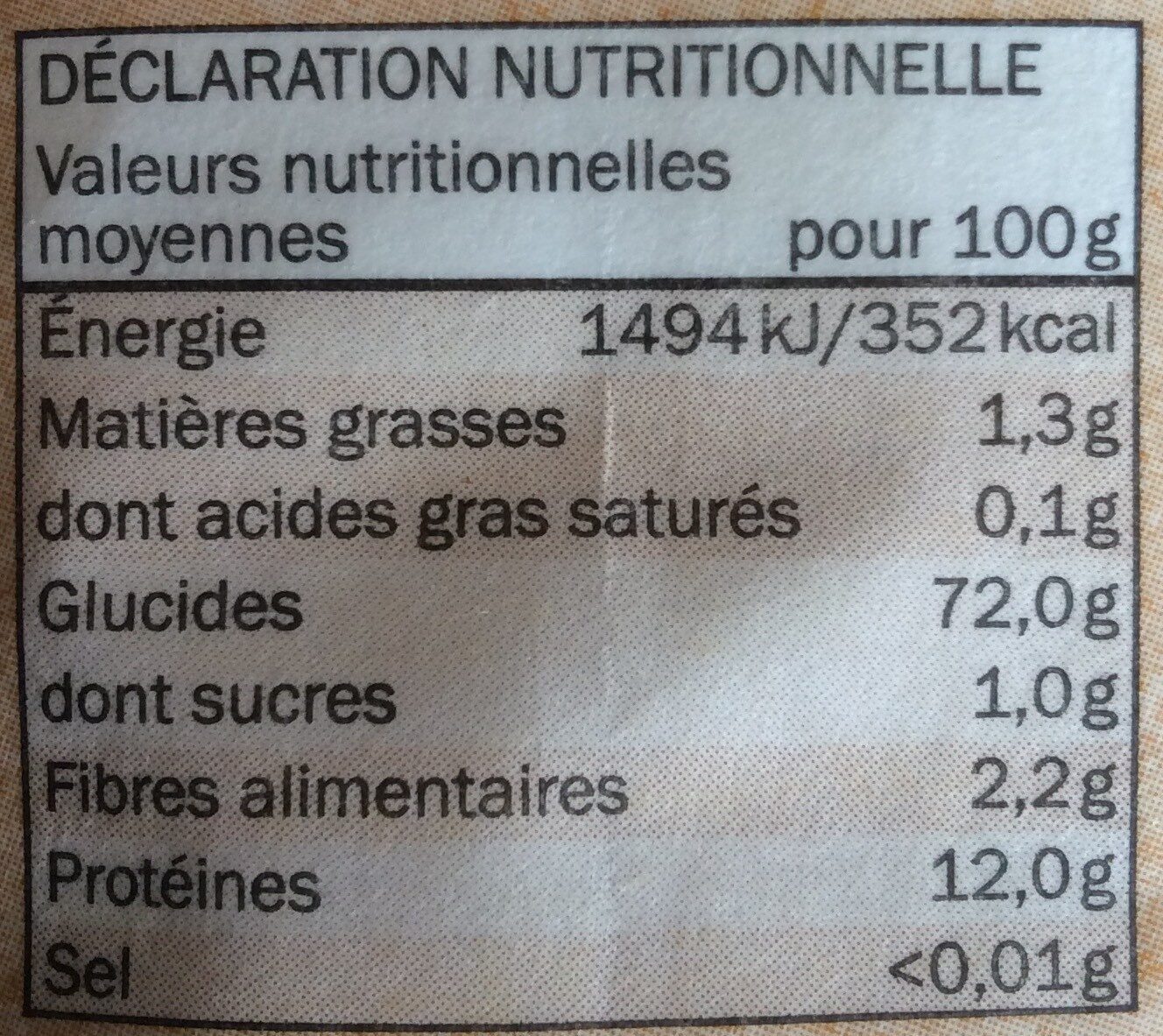Farine d'Epeautre type 65 - Nutrition facts