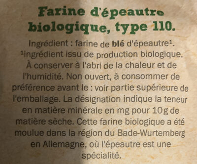Farine d'épeautre type 110 - المكونات - fr