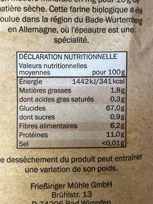 Farine d'épeautre type 110 - Nutrition facts