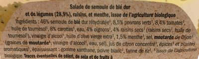 Taboulé bio aux légumes - Ingredients - fr