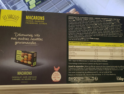 Les surgelés - Macarons - Tableau nutritionnel