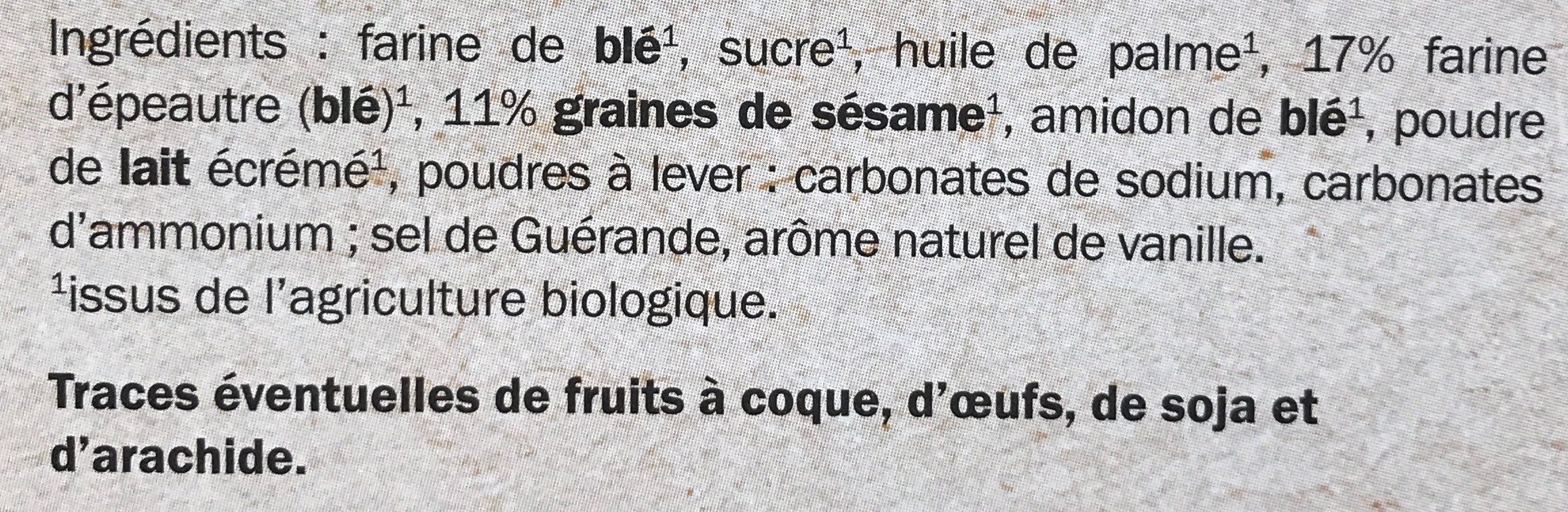 Bio biscuits Épeautre et sesame - Ingredientes - fr