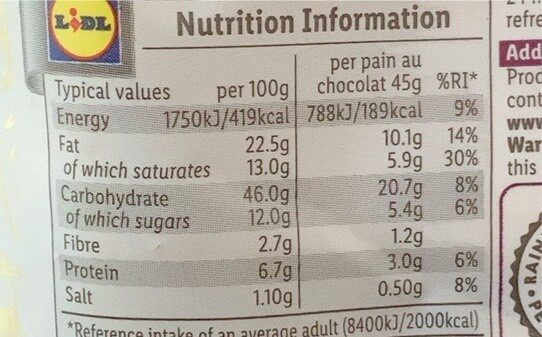 Pains au Chocolat - Nutrition facts