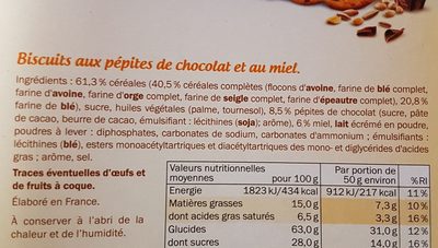 Envitas miel & pépites de chocolat - Ingredientes - fr