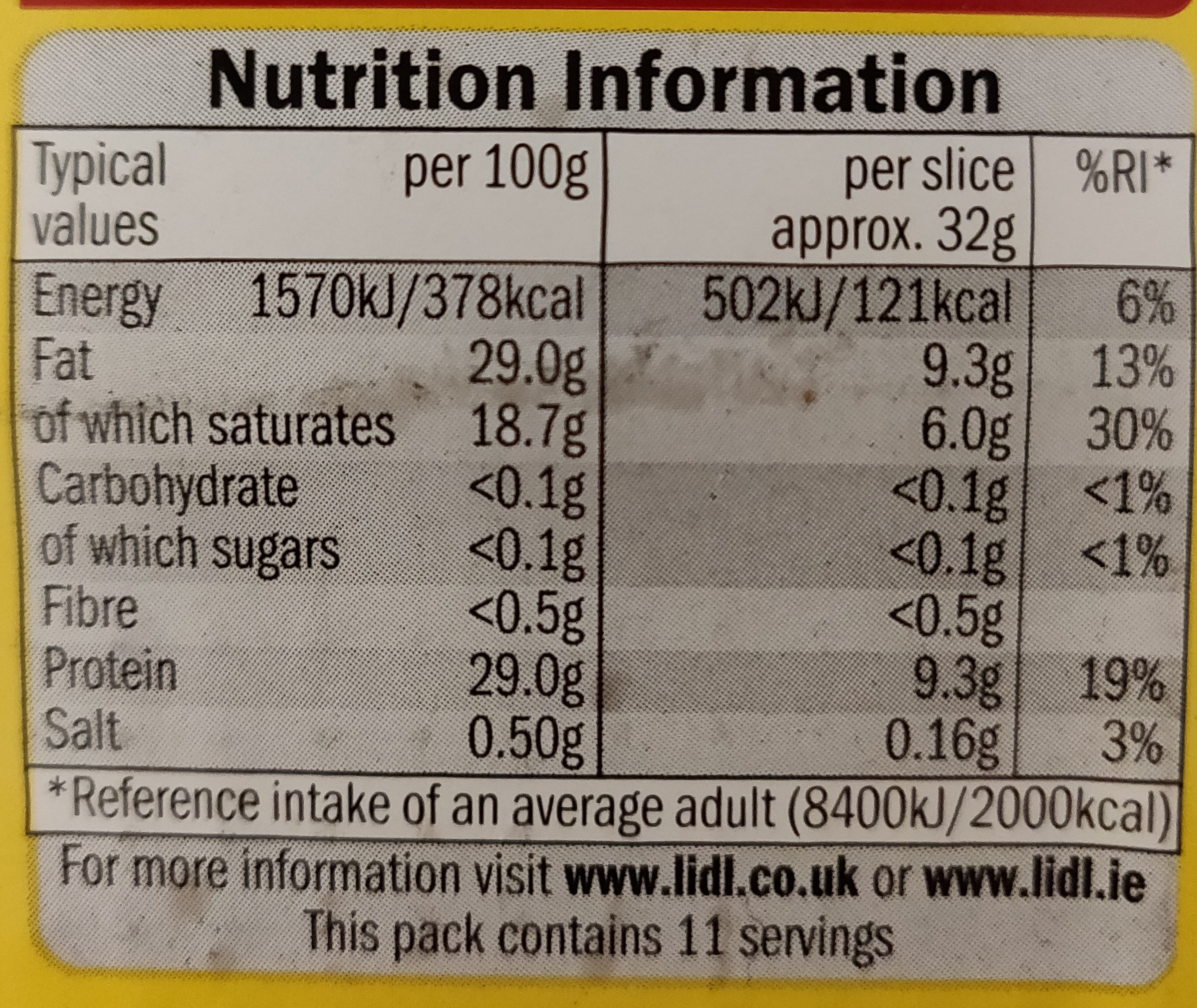 Emmental slices - Nutrition facts