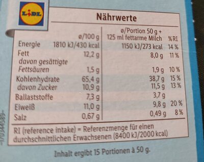 Granola reduced sugar oat and honey - Nährwertangaben