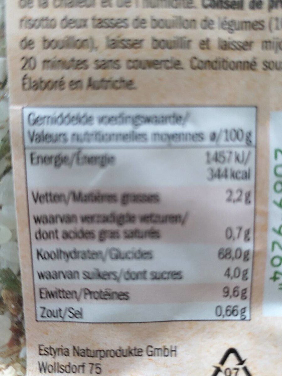 Bio risotto met eekhoorntjesbrood - Nährwertangaben - fr