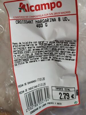 Croissants margarina - Informació nutricional - es